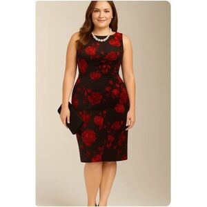 Talbots Sleeveless Sheath Dress Black Red Rose Print Velvet